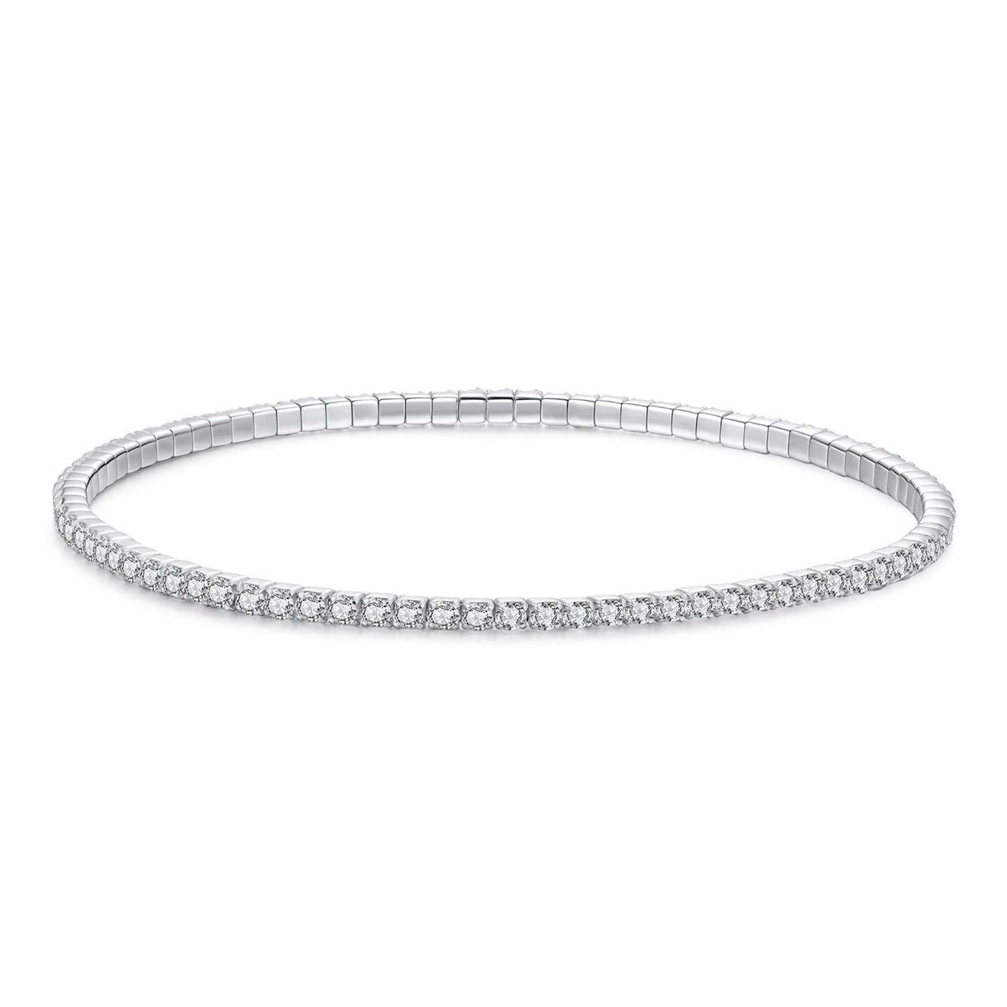925 Sterling Silver White Gold Plated 16cm Stretchable CZ Bracelet for Women