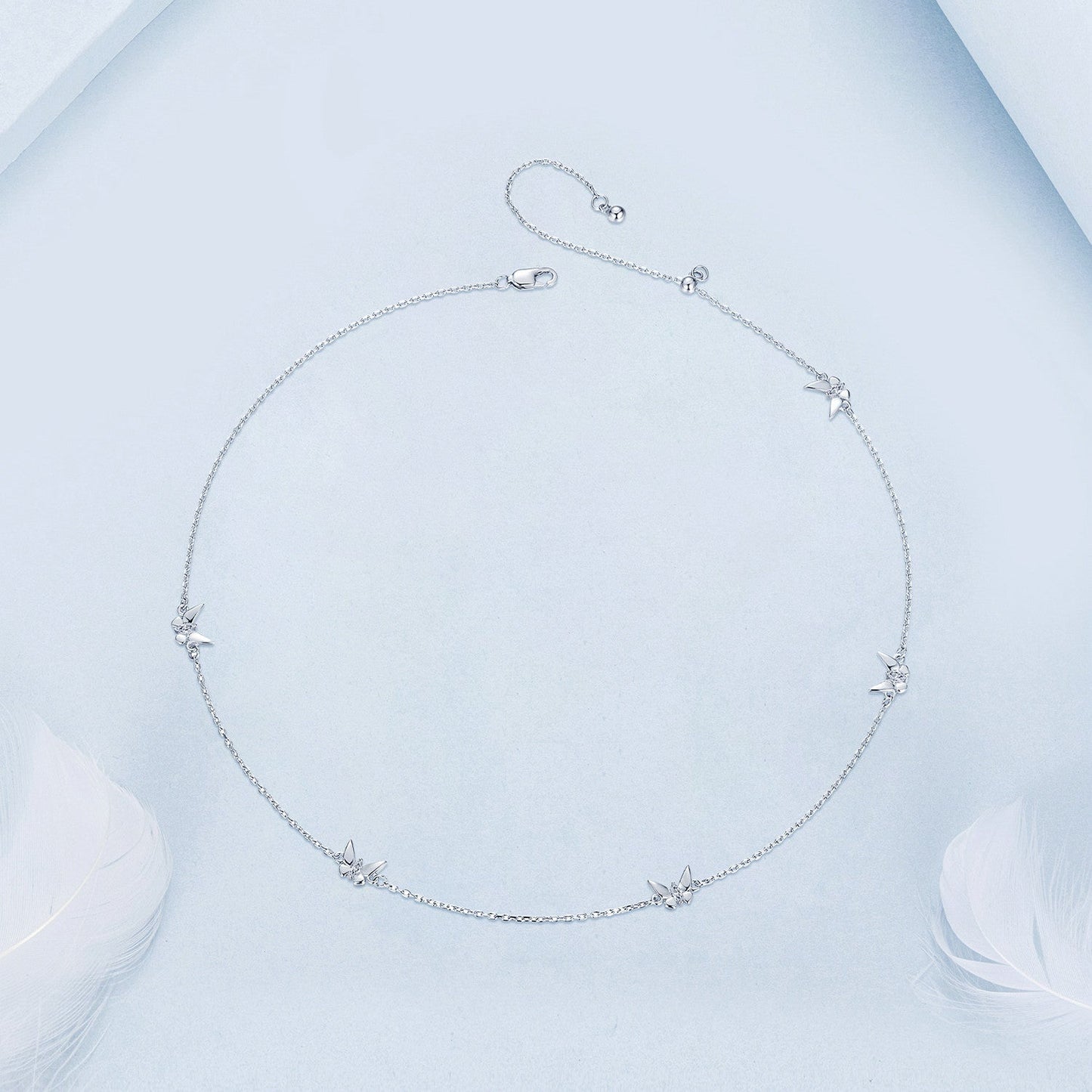 925 Sterling Silver Adjustable Necklace with White Gold Plating