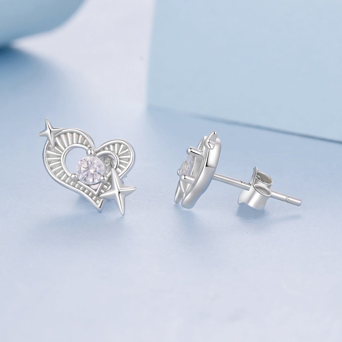 925 Sterling Silver Earrings with Pavé Setting CZ in White Gold