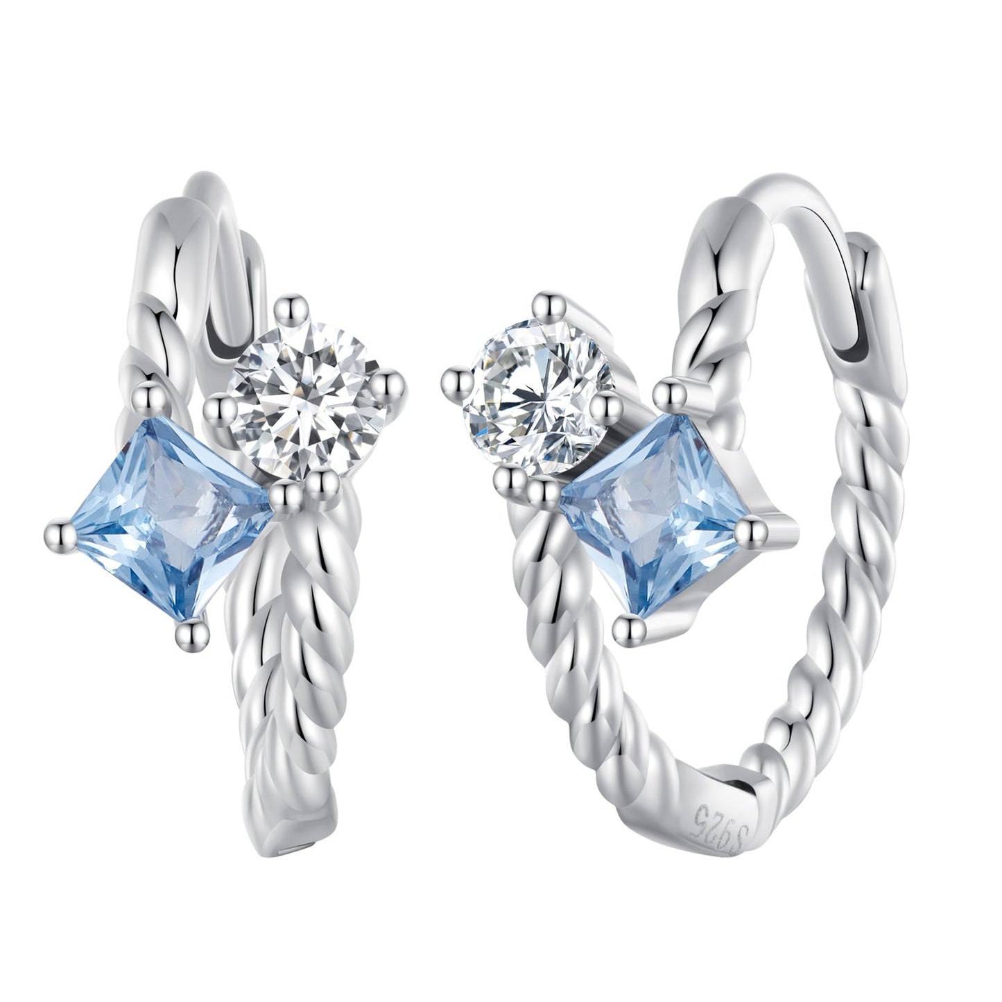 925 Sterling Silver Earrings with Spinel and CZ, 13x7mm, Plated Platinum for Women