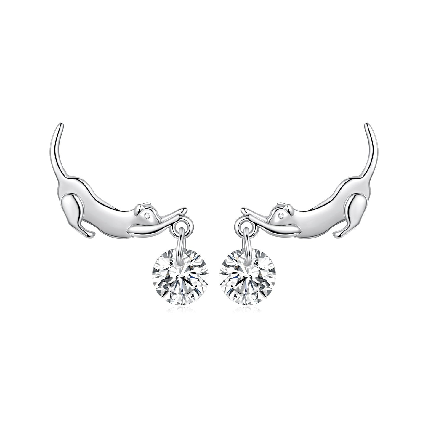 925 Sterling Silver White Gold Plated CZ Earrings 1.6x1.7cm for Women