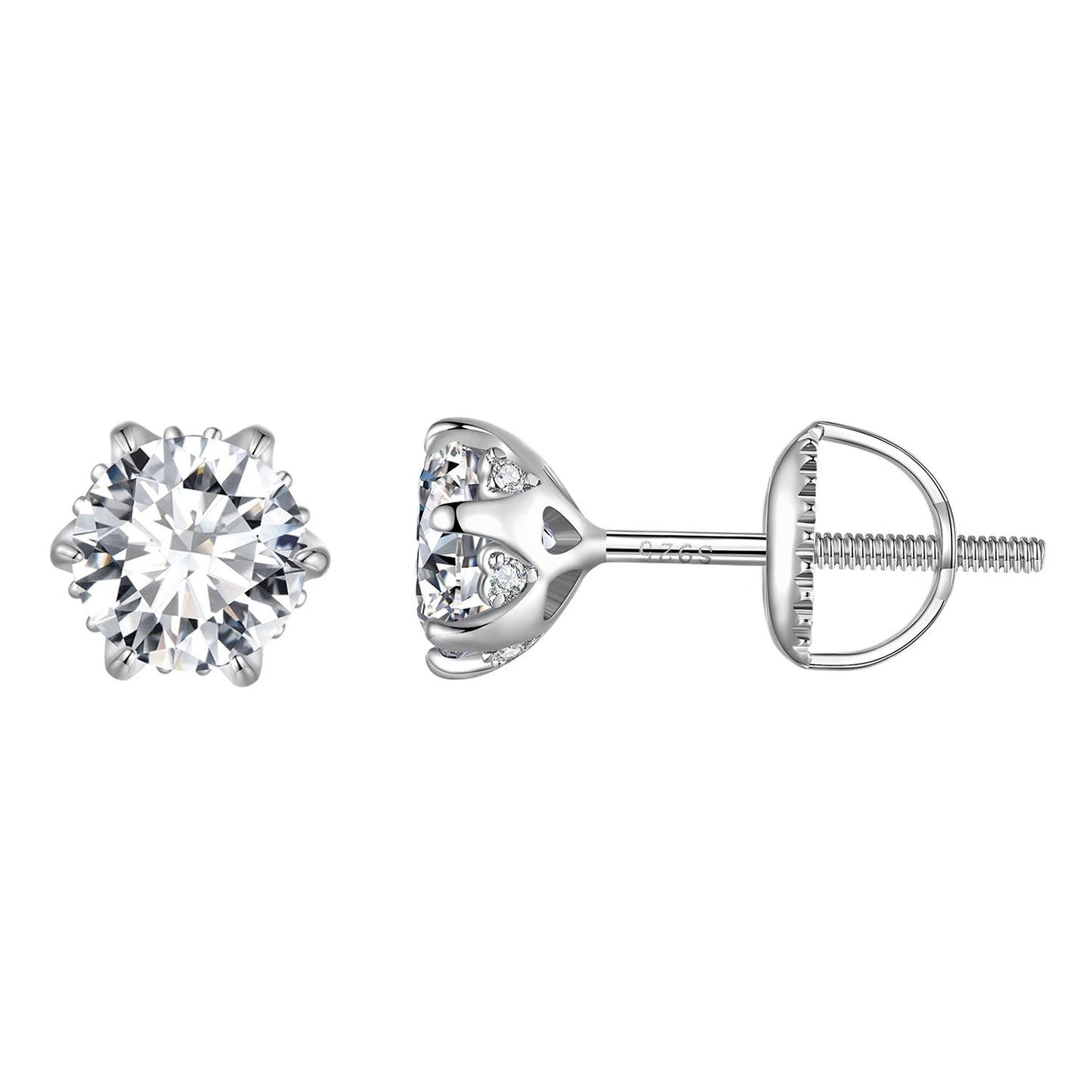 925 Sterling Silver 6.5mm Moissanite Earrings for Women