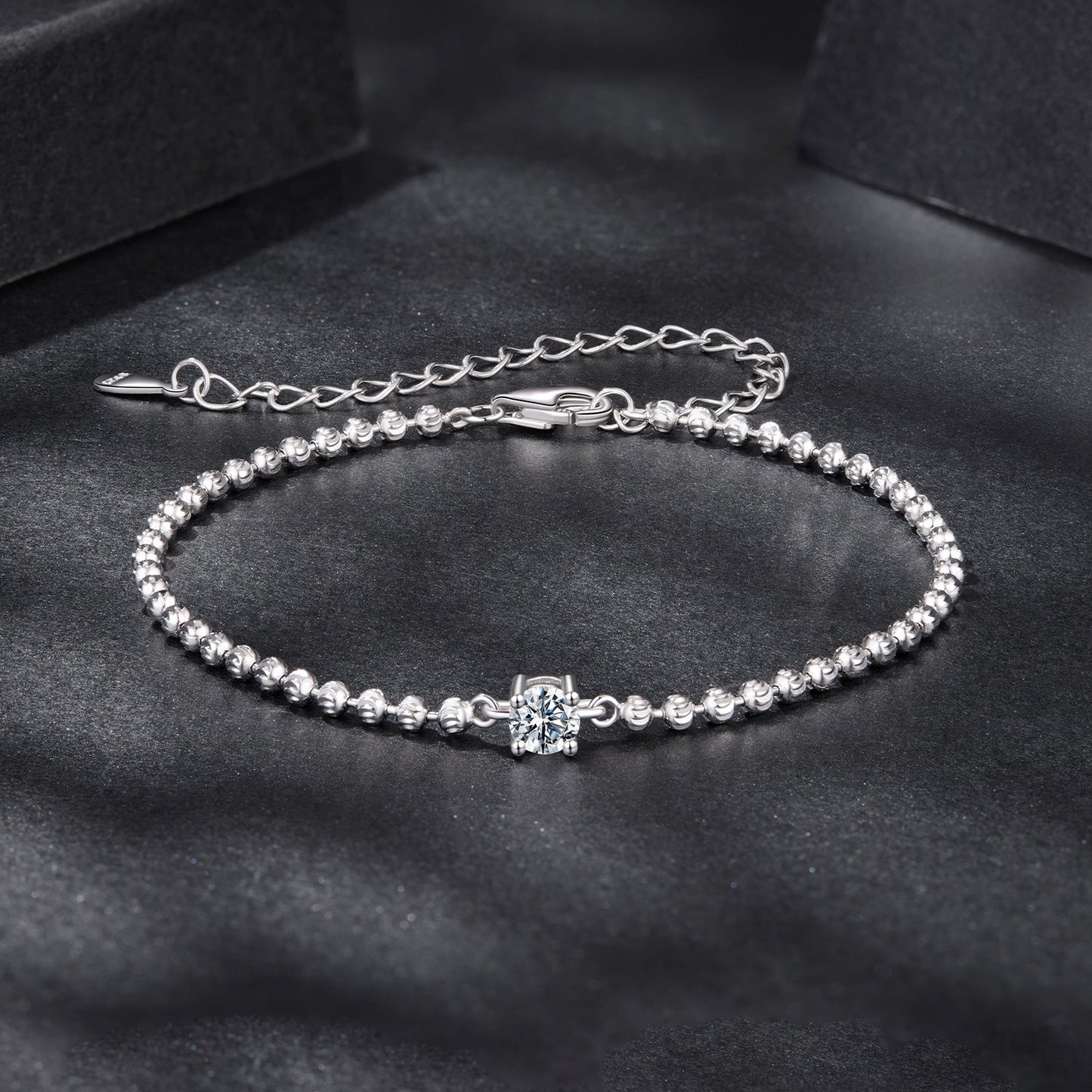 925 Sterling Silver Moissanite Bracelet 15+6cm with White Gold Plating for Women