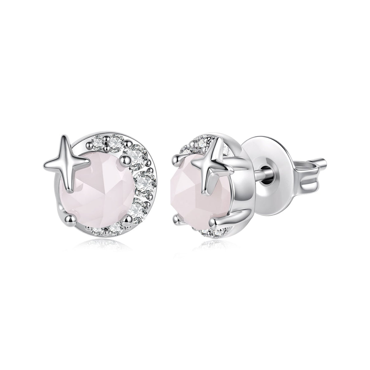 925 Sterling Silver White Crystal Pavé CZ 0.7x0.8cm Stud Earrings for Women