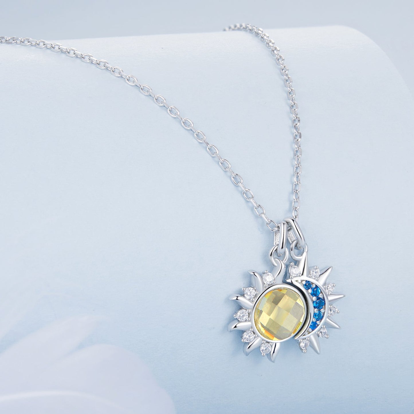925 Sterling Silver Necklace with Transparent Glass and Pavé Setting CZ - Length 450mm