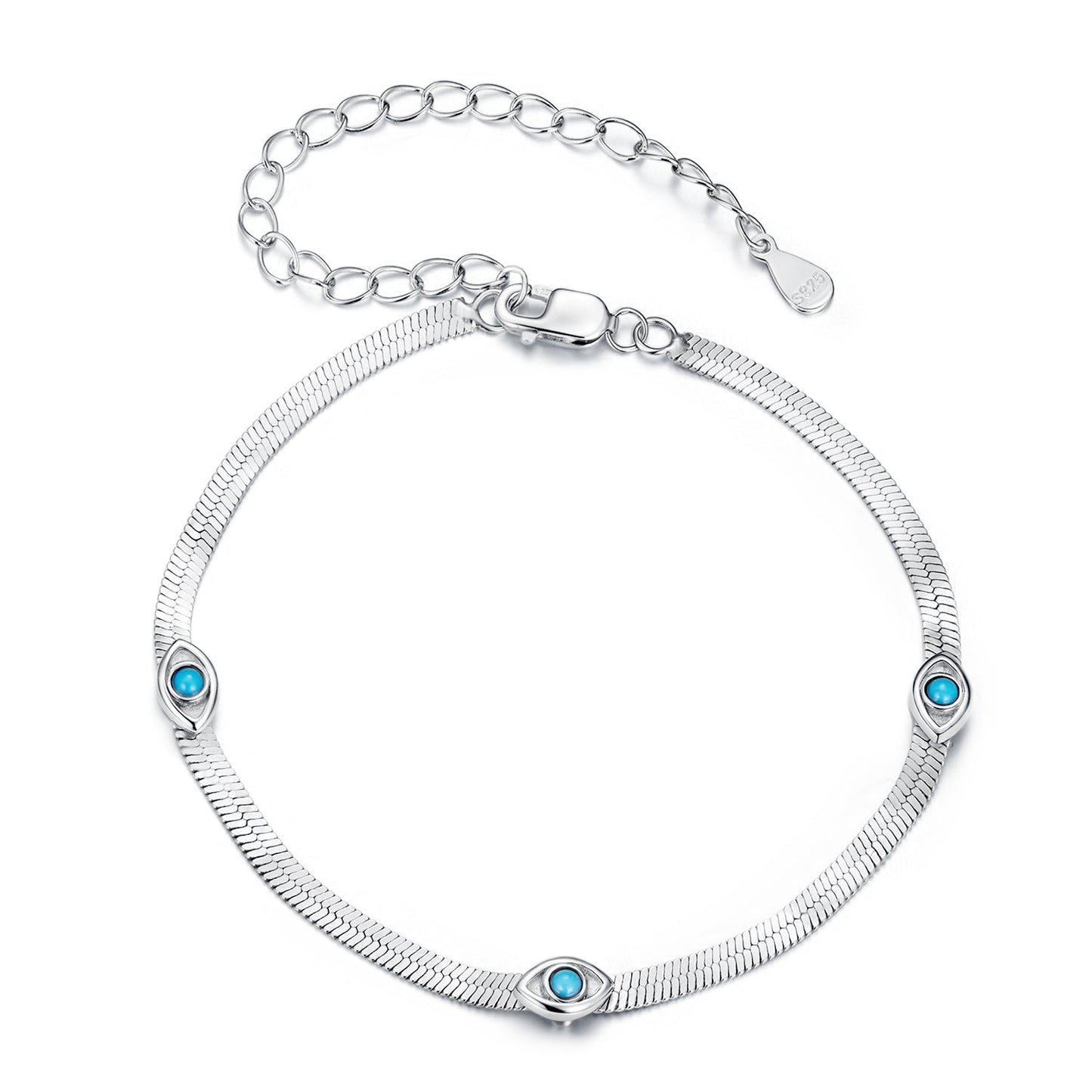 925 Sterling Silver White Gold Plated Multi-Layer Bracelet with Synthetic Turquoise