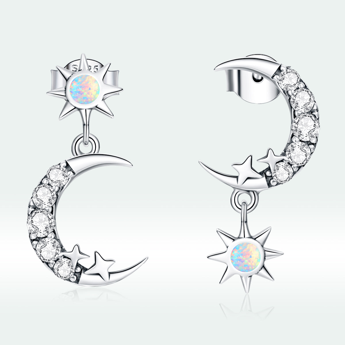 925 Sterling Silver Earrings with Translucent Opal and CZ in Oxidized Finish