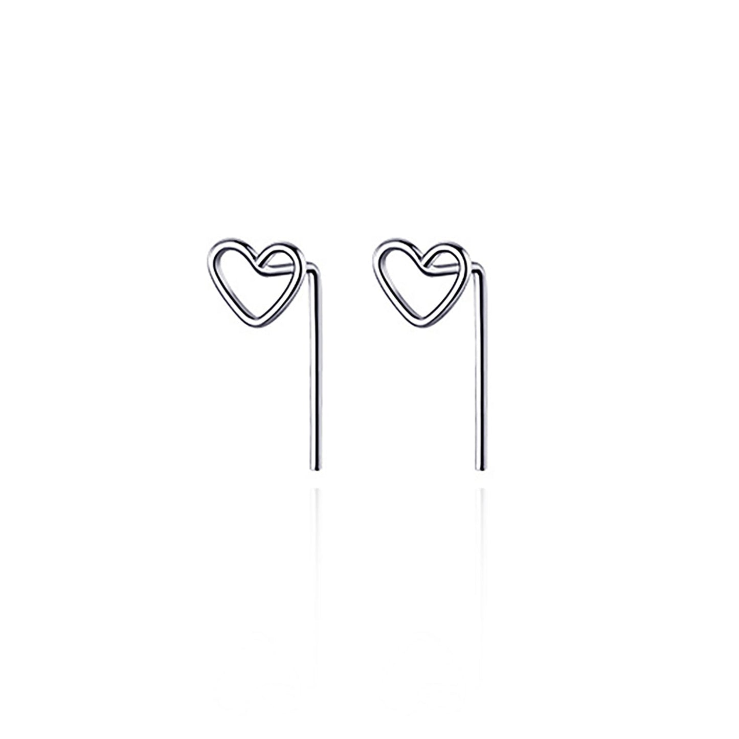 925 Sterling Silver Plated Platinum Earrings Love Size 0.4cm x 0.6cm for Women