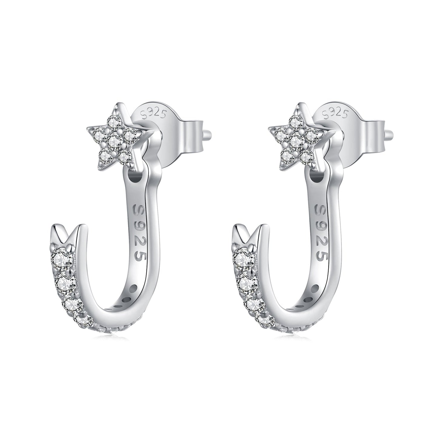 925 Sterling Silver CZ Earrings with White Gold Plating, 1.4x0.5cm for Women