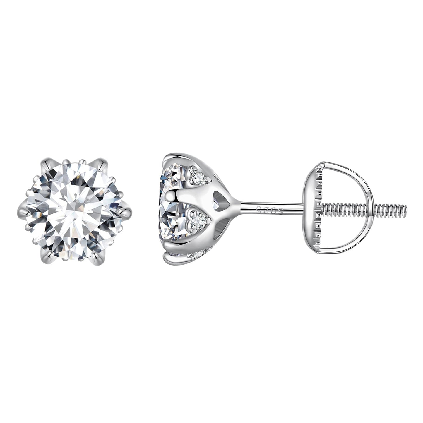 925 Sterling Silver 6.5mm Moissanite Earrings for Women