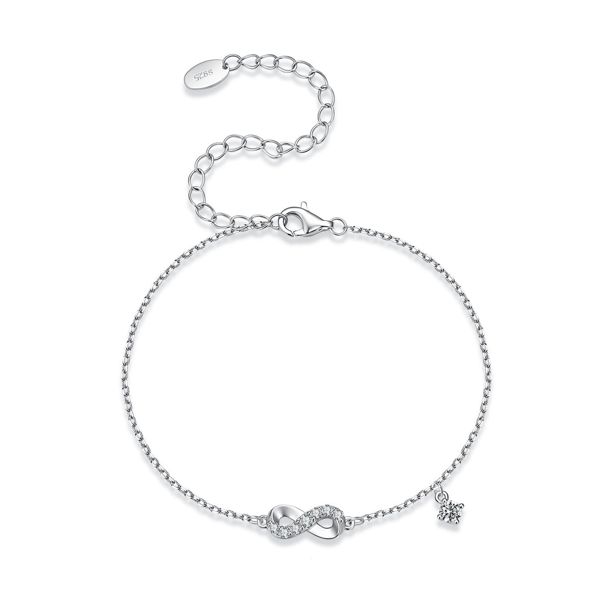 925 Sterling Silver White Gold Plated Moissanite 15+6cm Bracelet for Women