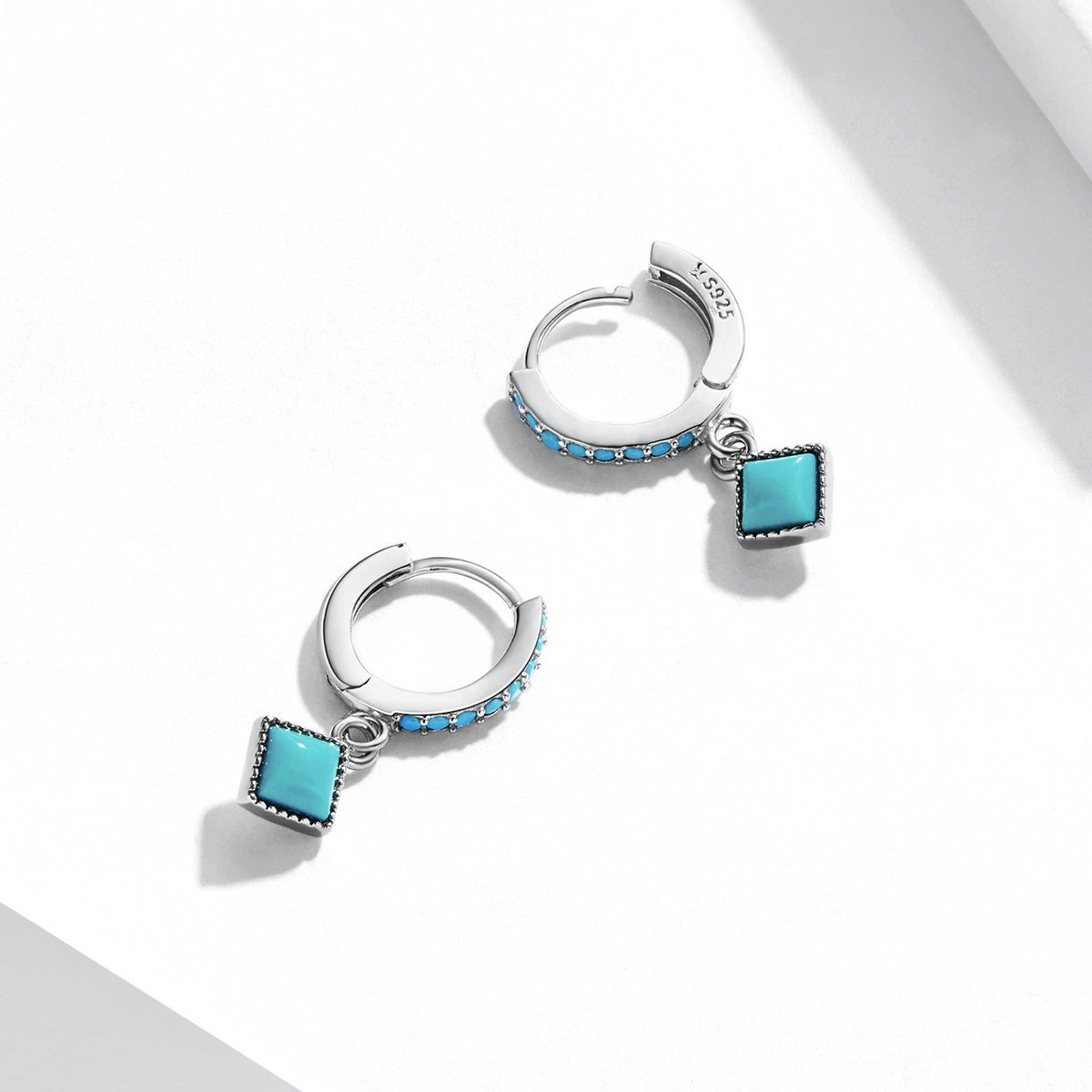 S925 Sterling Silver Turquoise Earrings - 2.1*0.7cm for Women