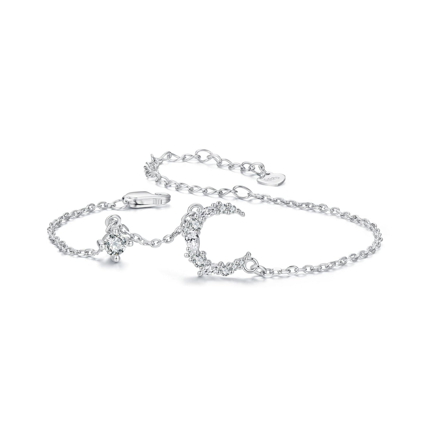 925 Sterling Silver CZ Bracelet with White Gold Plating, 150mm Length for Women