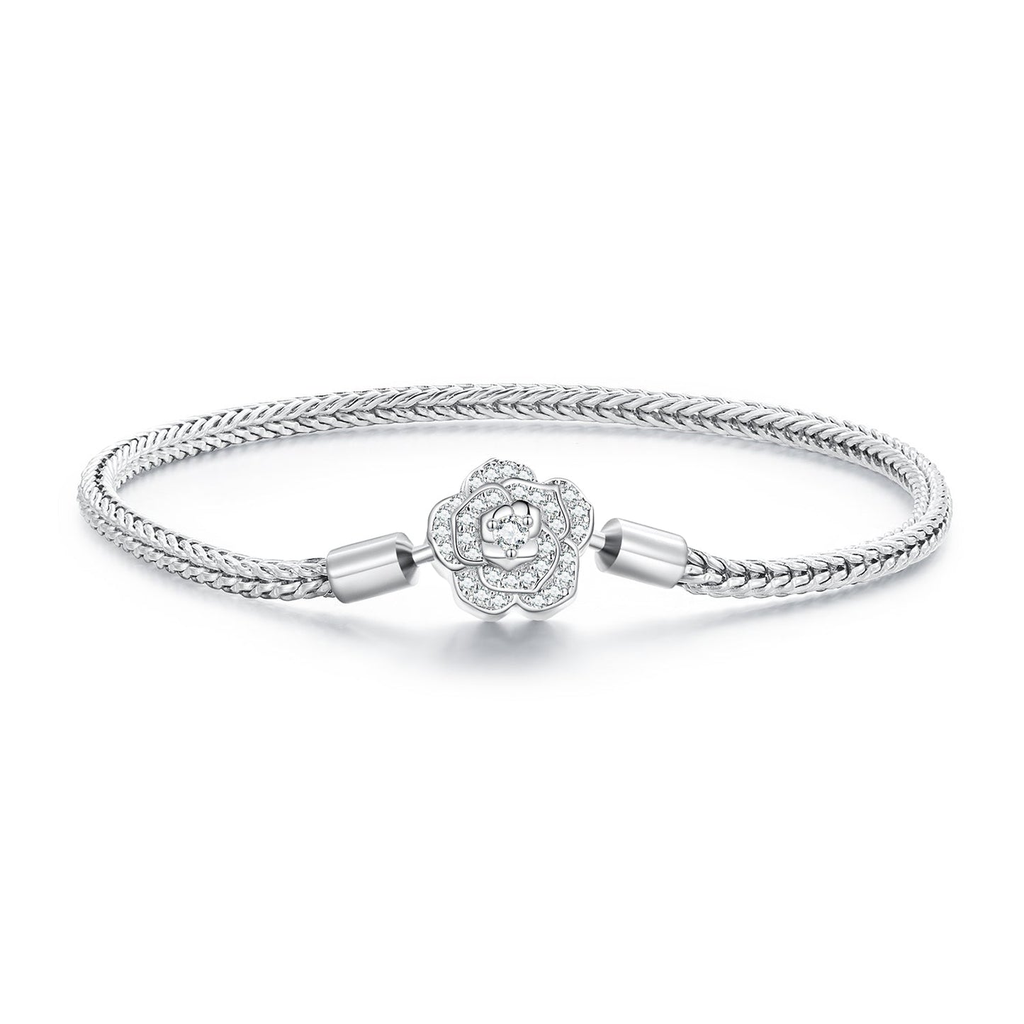 925 Sterling Silver Bracelet with Pavé Setting CZ, 17cm for Women