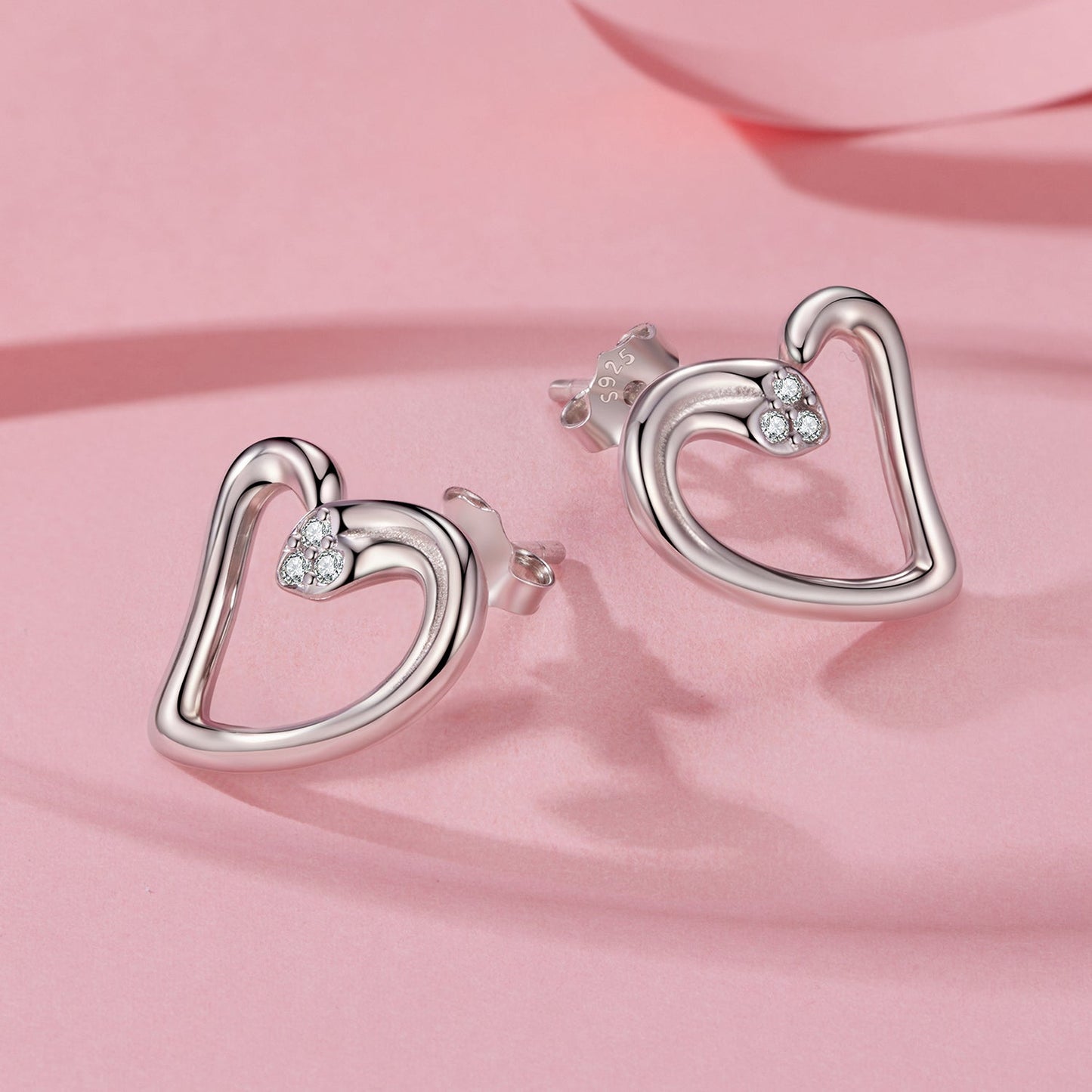 925 Sterling Silver Earrings with CZ in White Gold Plating - 1.4x1.2cm for Women