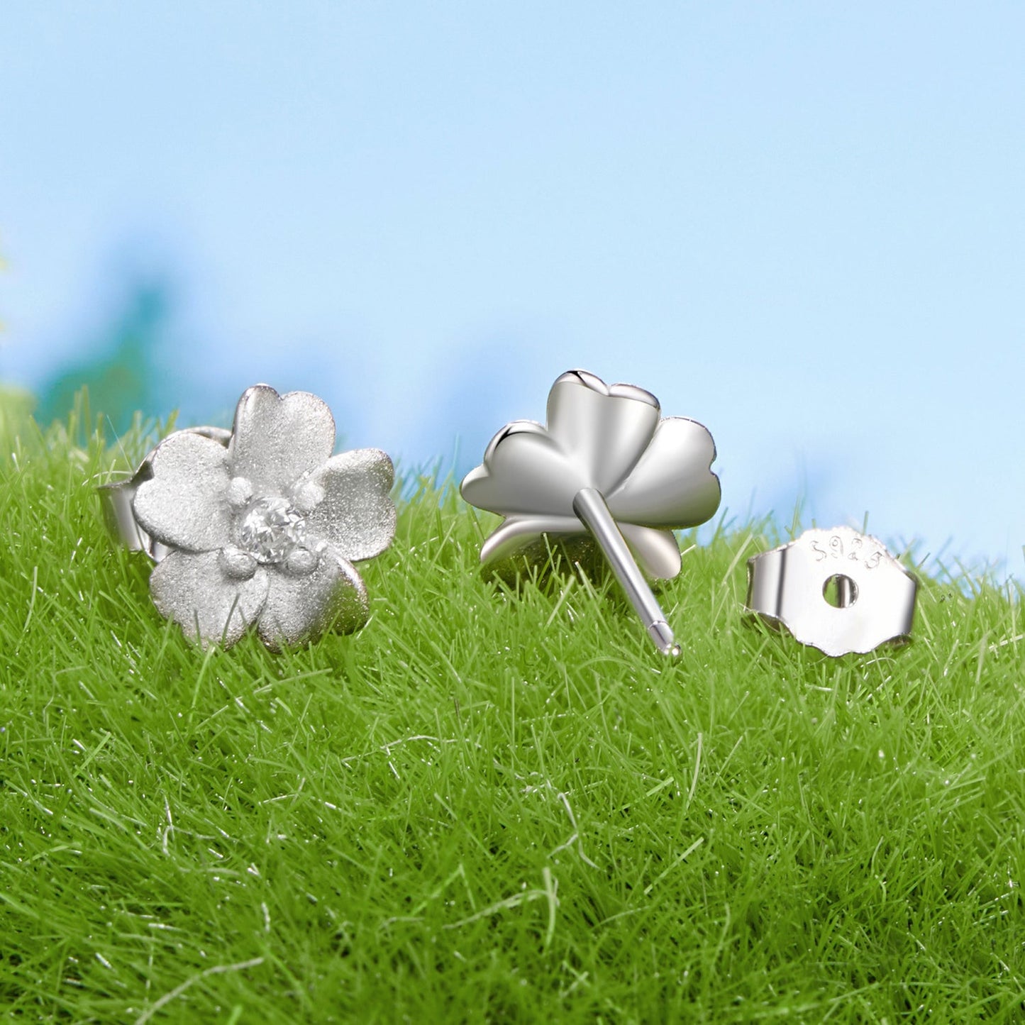 925 Sterling Silver Earrings with Pavé Setting CZ and White Gold Plating, 0.8cm for Women