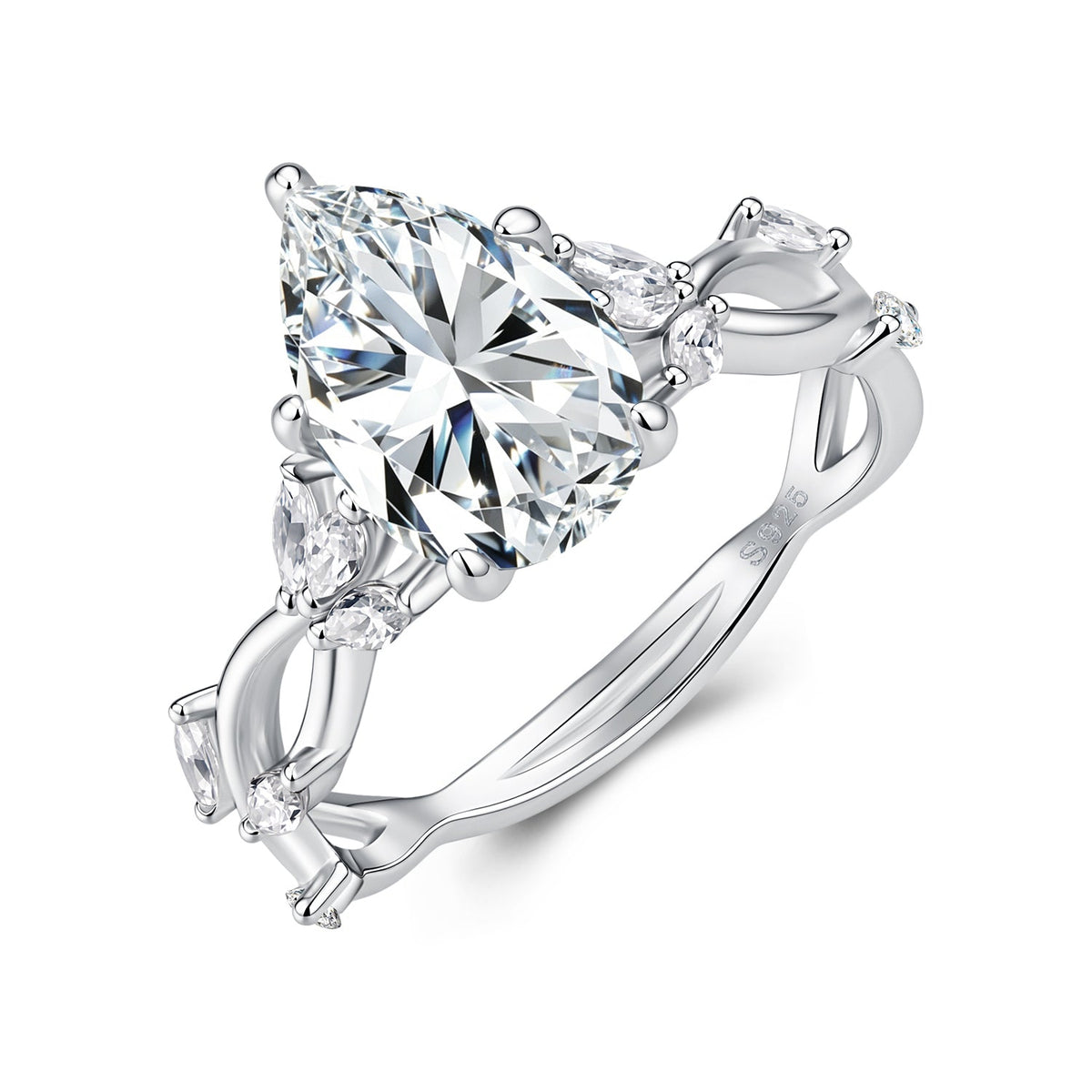 925 Sterling Silver White Gold Plated 3ct Moissanite Size 6 Ring for Women