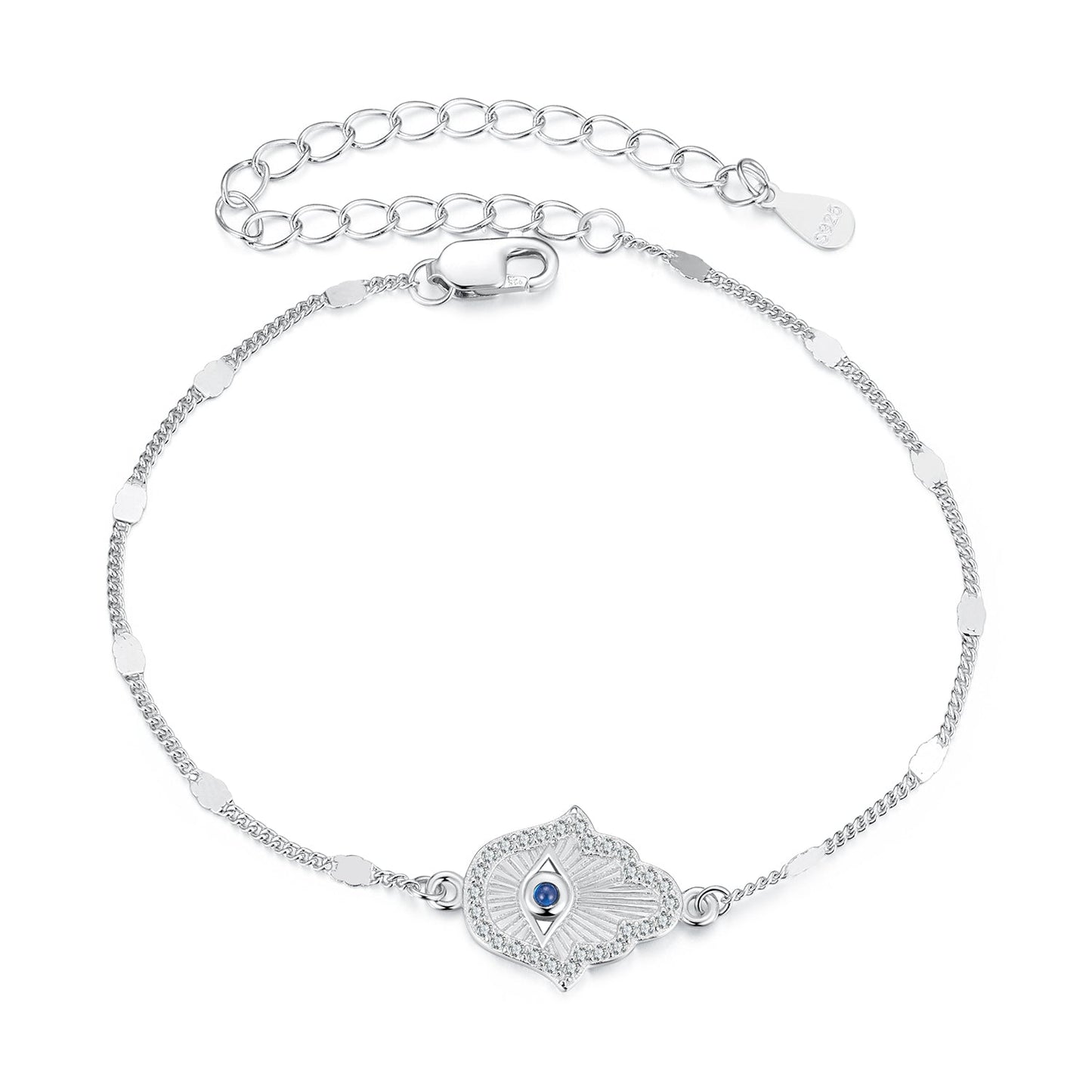 925 Sterling Silver + White Gold Plated 15cm Adjustable Bracelet with CZ and Synthetic Spinel for Women