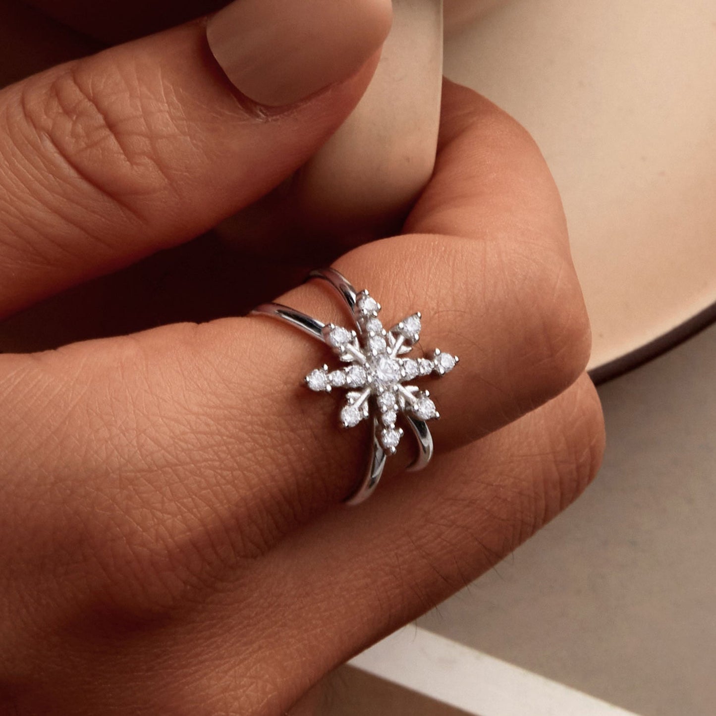 925 Sterling Silver Platinum Plated Pavé Set CZ Ring for Women