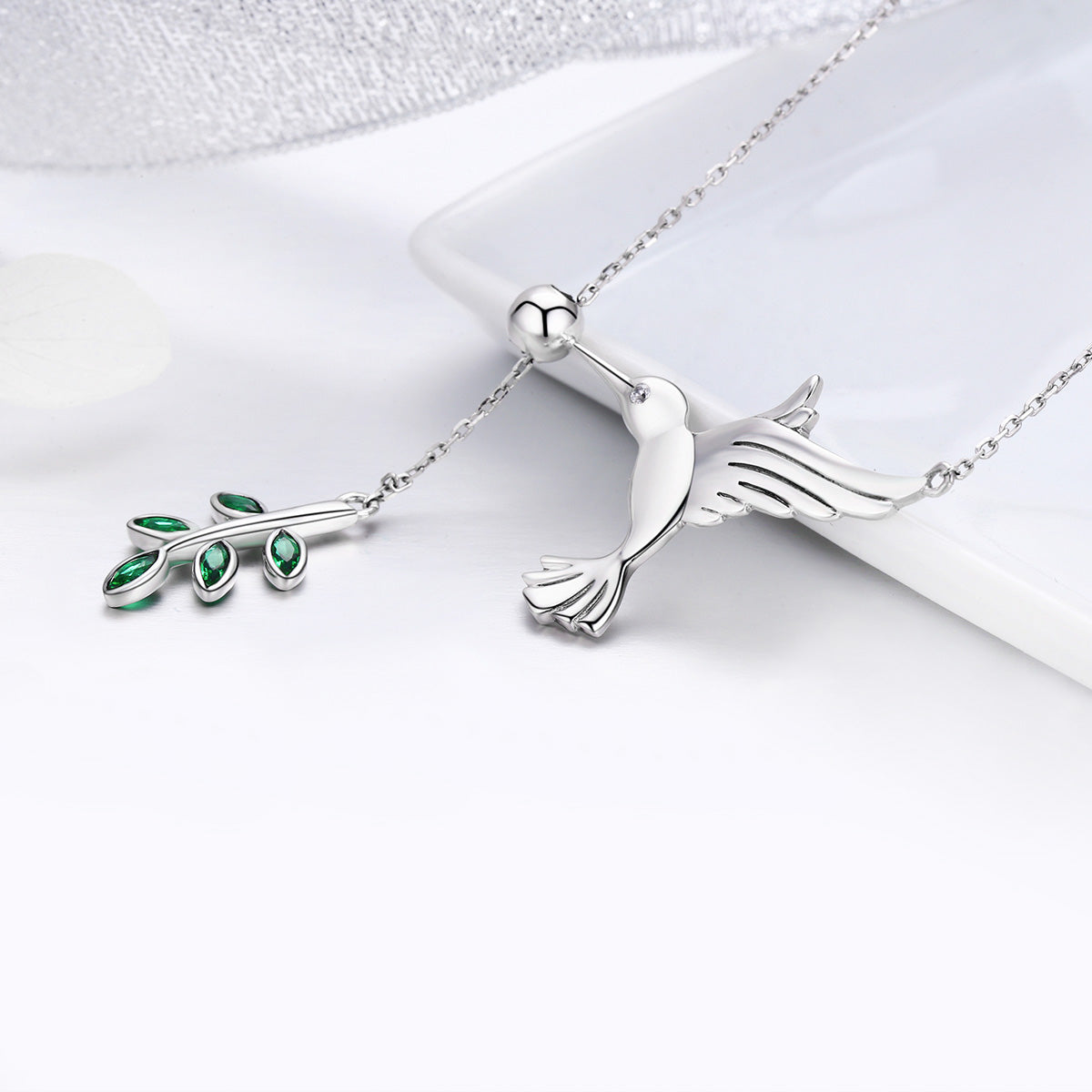 925 Sterling Silver Necklace with Bird and Leaves Design for Women