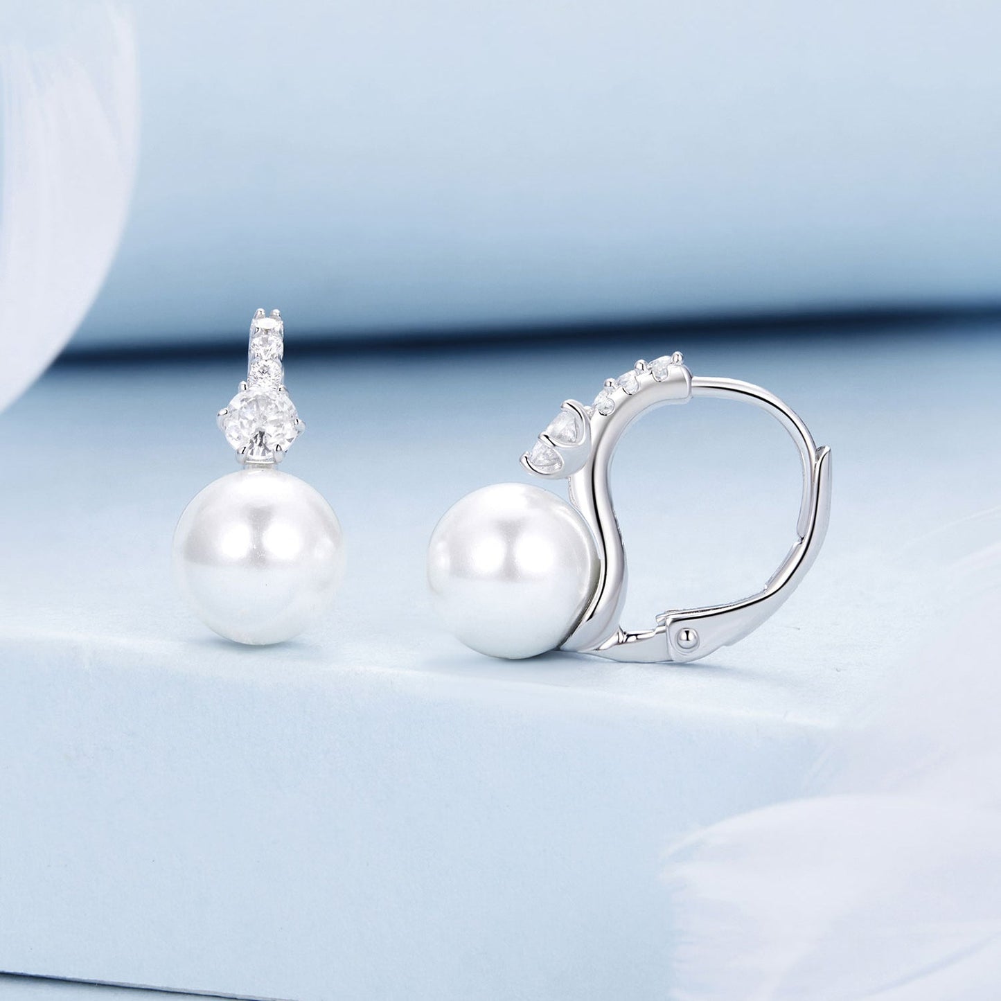 925 Sterling Silver Earrings with Quality Shell Pearl and CZ for Women