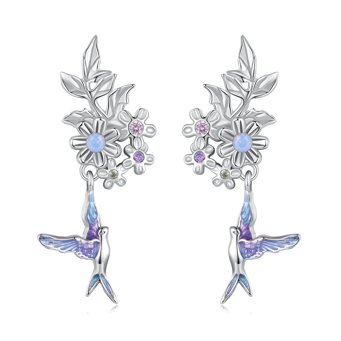 925 Sterling Silver Earrings with Nano Opal Stone and White Gold Plating