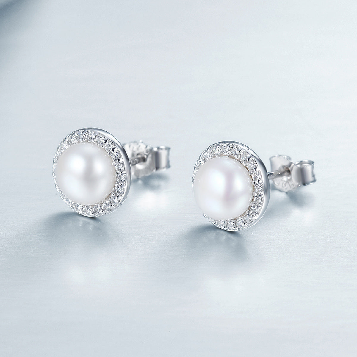 925 Sterling Silver Freshwater Pearl Earrings with CZ for Women