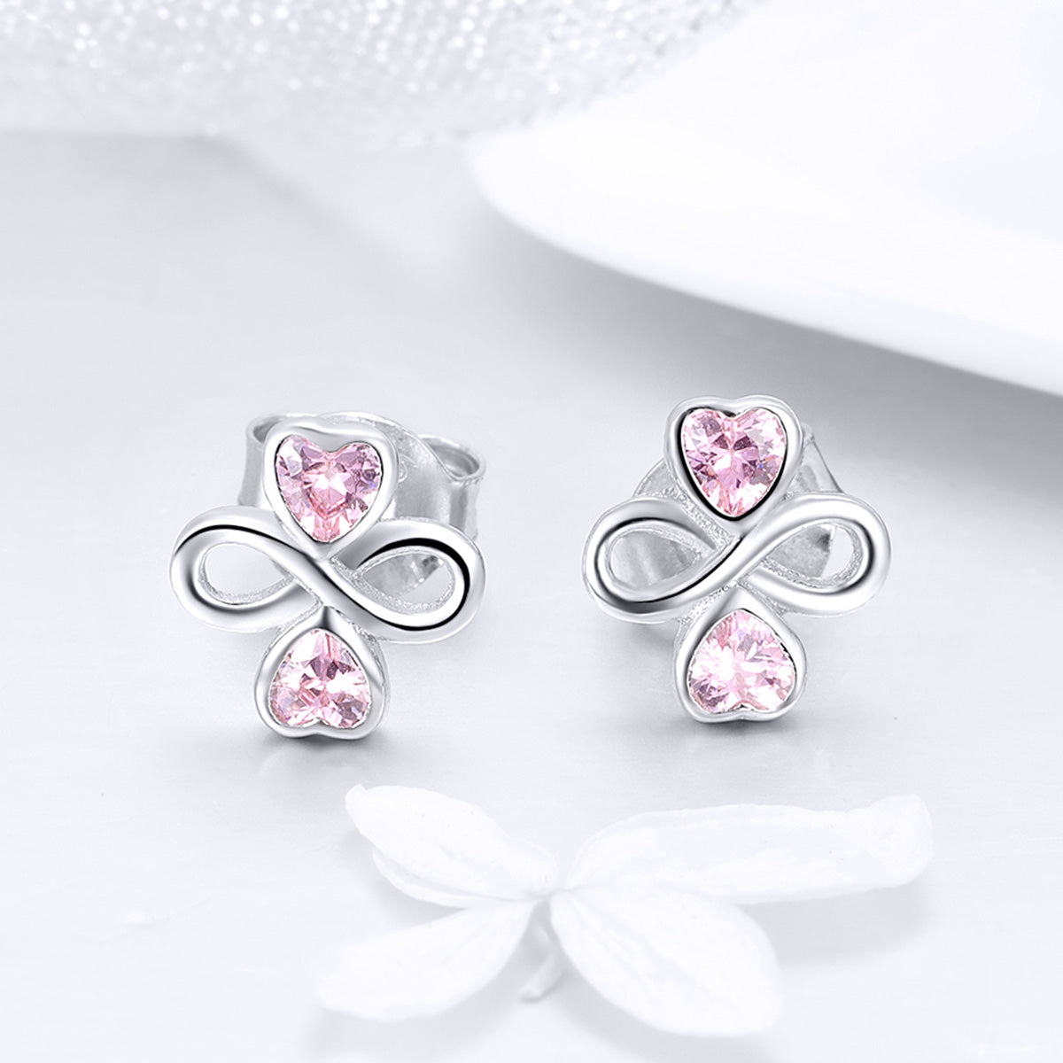 925 Sterling Silver Platinum Plated Pavé Setting CZ Earrings