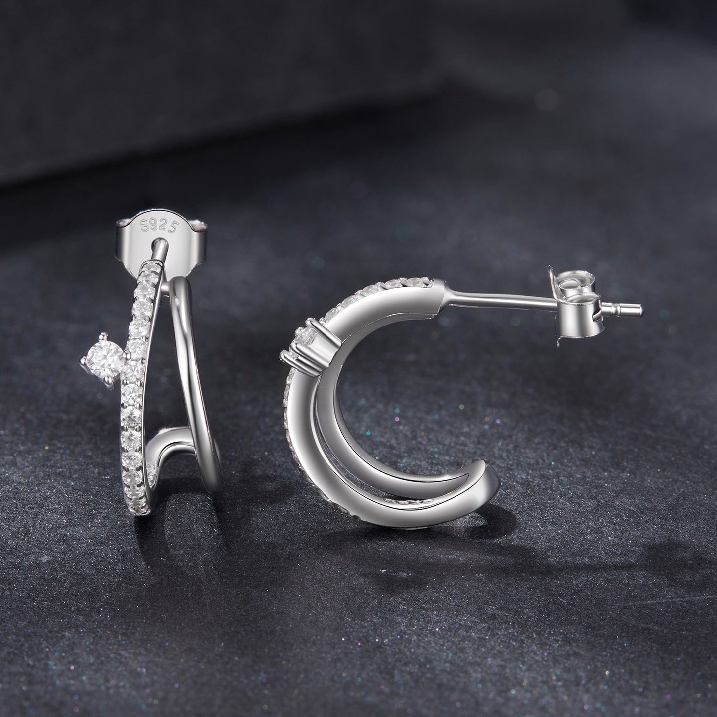 925 Sterling Silver Moissanite Earrings for Women - 1.4x0.5cm, Pavé Setting