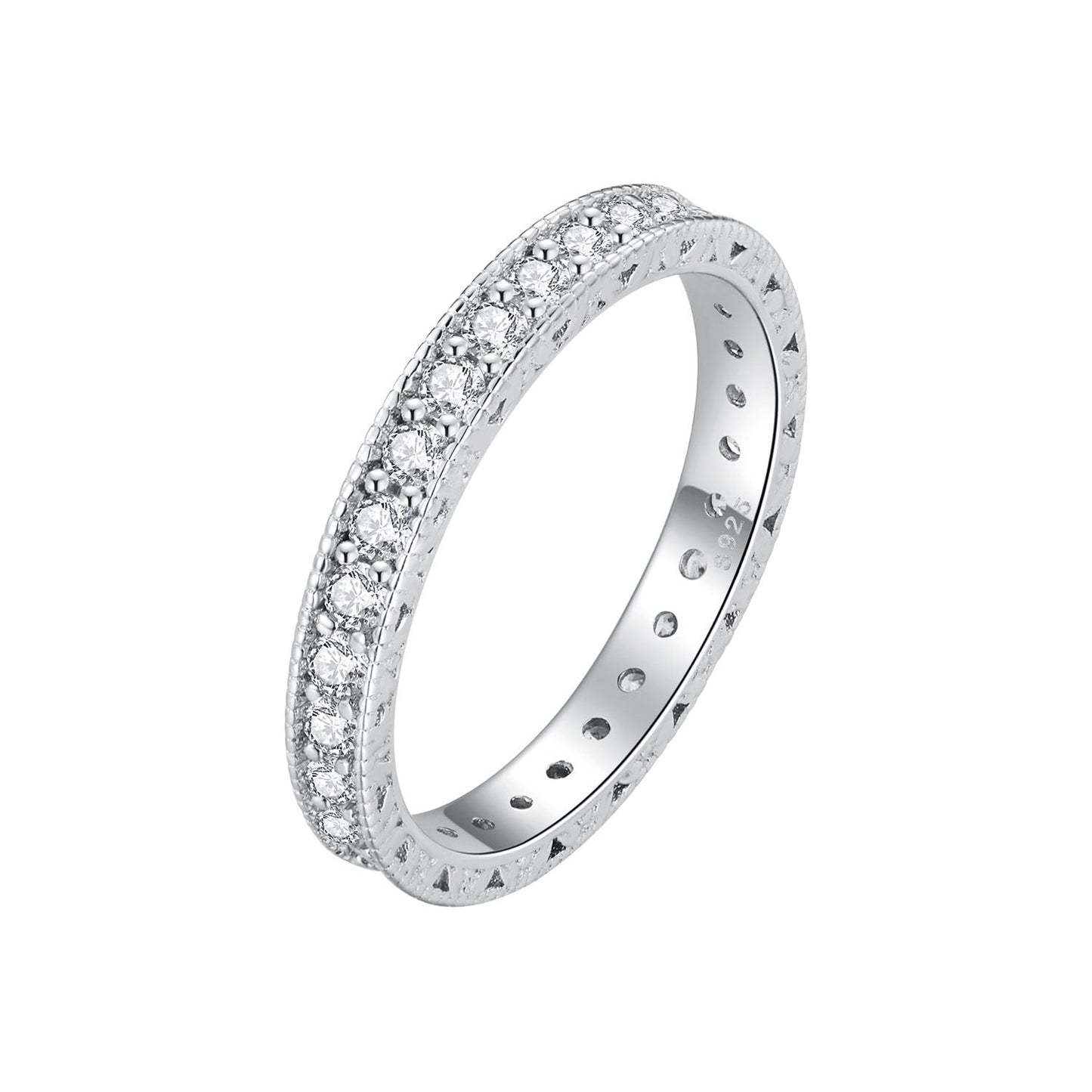 925 Sterling Silver S925 Pavé Setting CZ Ring for Women, Size 6.0, Width 2.6mm