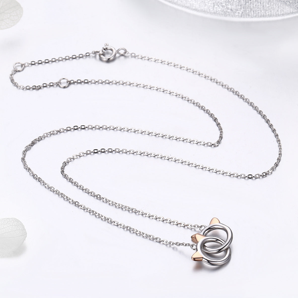 925 Sterling Silver Necklace, Length 38-45cm, Pendant 1.2*1cm, for Women