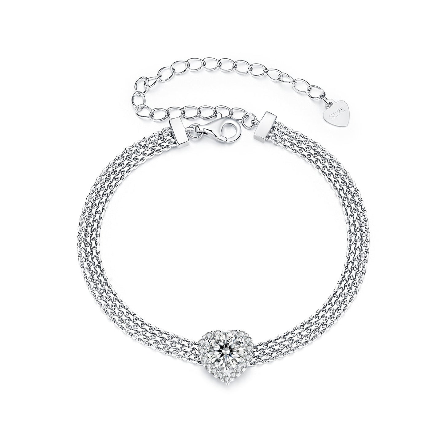 925 Sterling Silver & 1 Carat Moissanite & CZ White Gold Plated Bracelet for Women