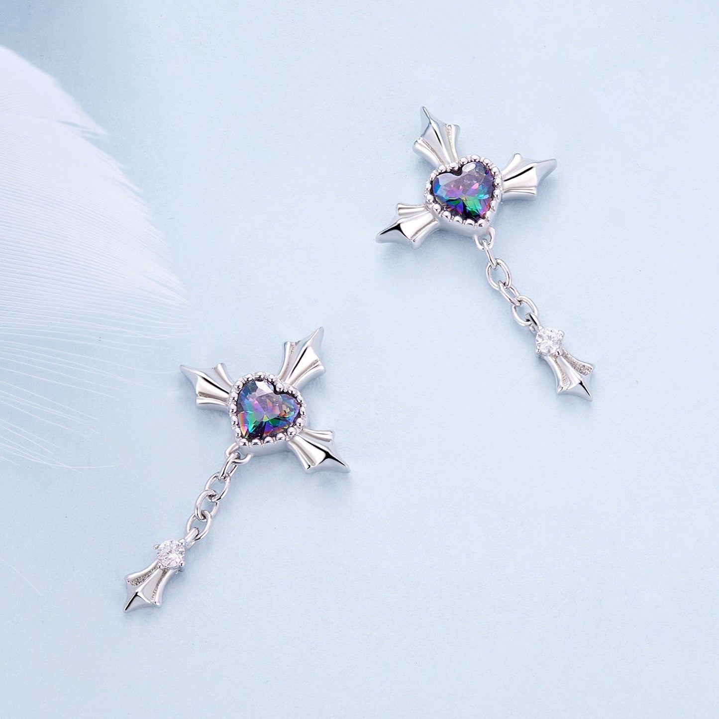 925 Sterling Silver Earrings with CZ and Glass, 24x13mm for Women