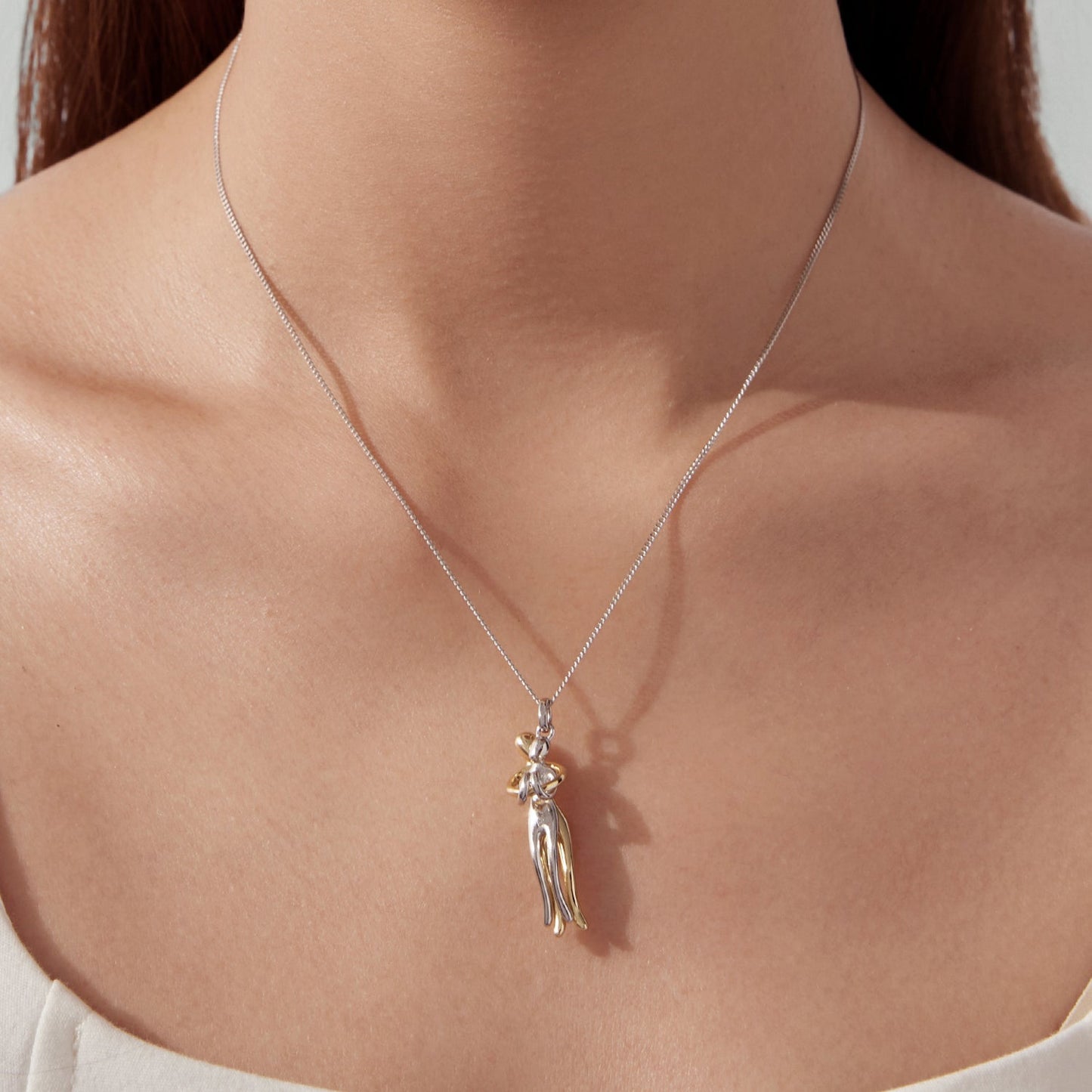 925 Sterling Silver Plated White Gold & Gold Necklace 40+5cm for Women