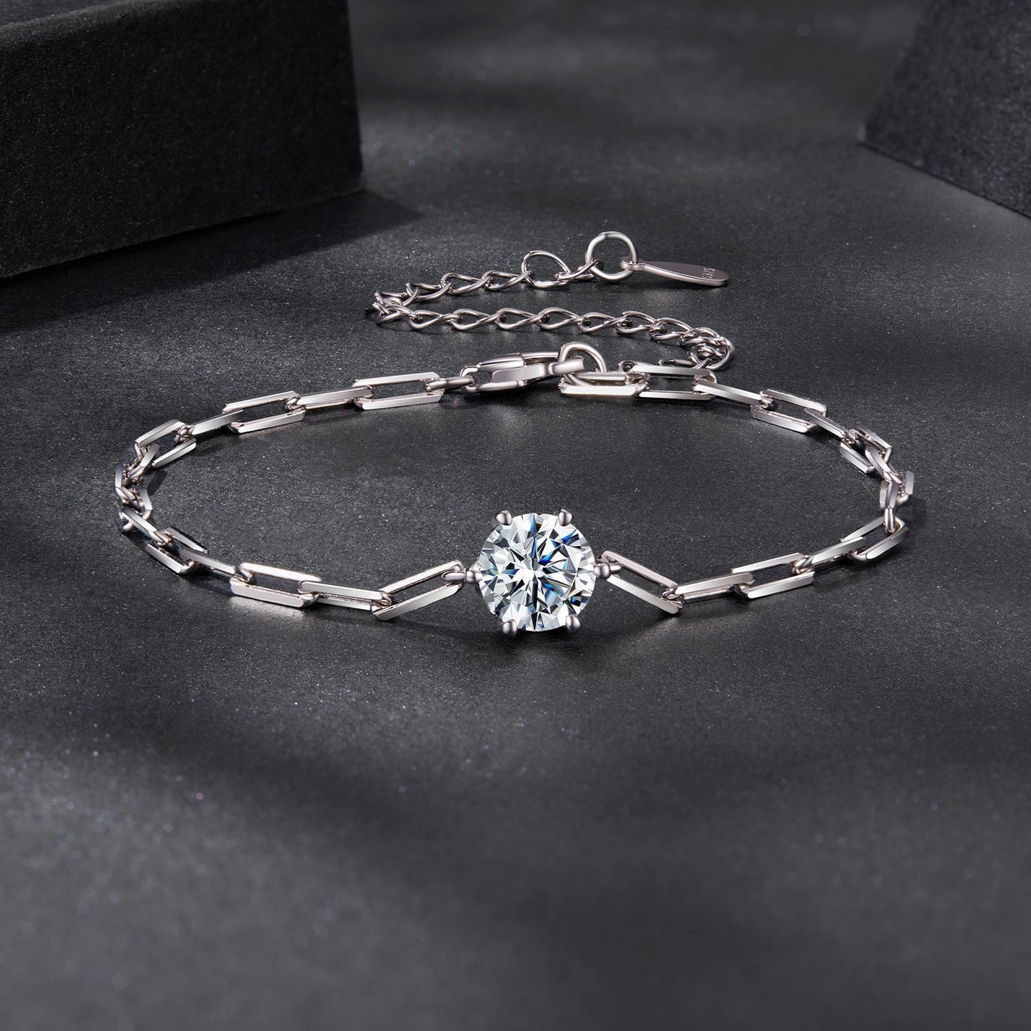 925 Sterling Silver Plated White Gold Moissanite Bracelet 15+6cm for Women