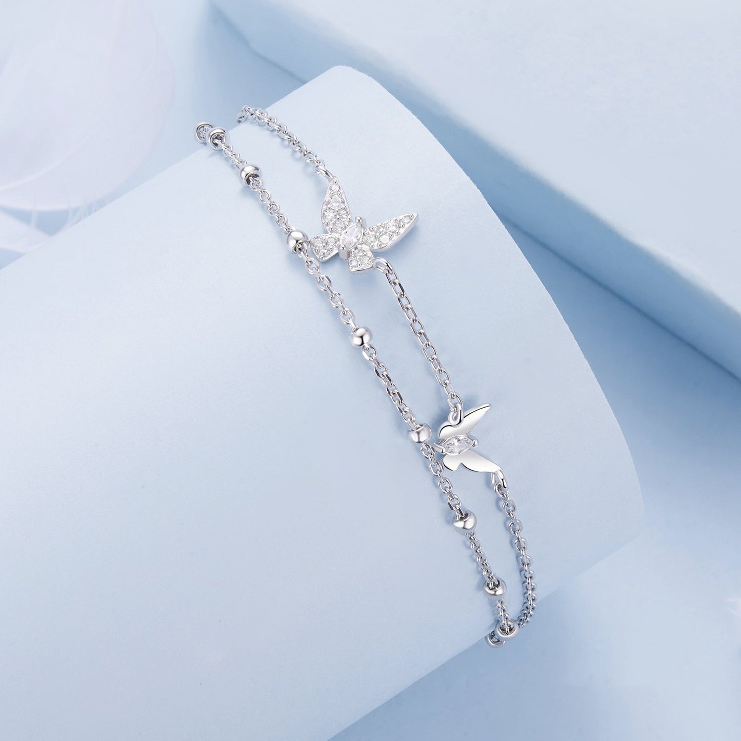 925 Sterling Silver Bracelets with Platinum Plating and CZ Stones - 150+60mm