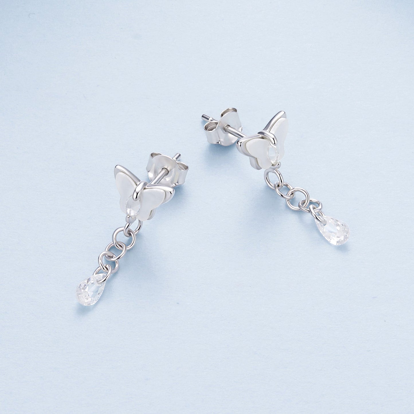 925 Sterling Silver & Brass Earrings with White Gold Plating, 2.0x0.8cm for Women