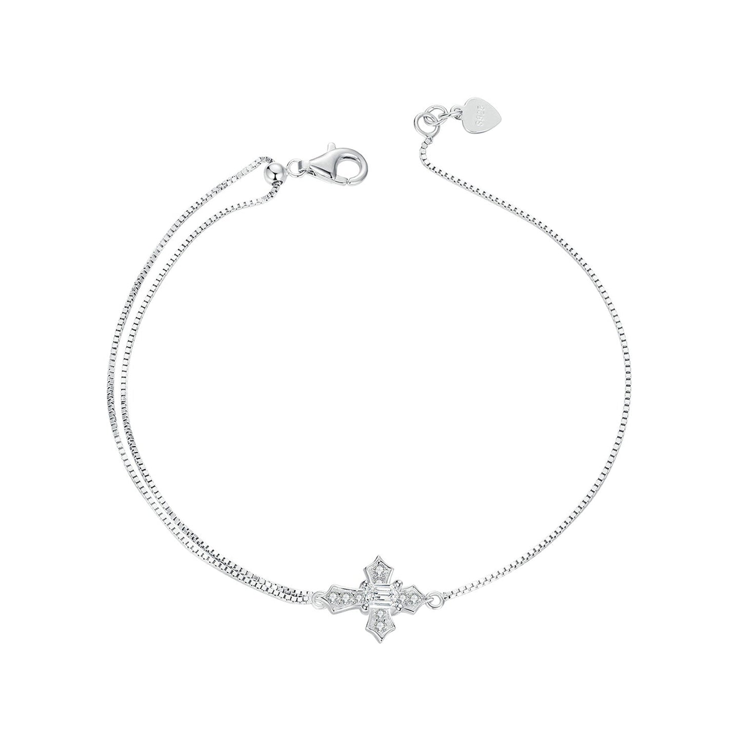 925 Sterling Silver White Gold Plated Bracelet with CZ Pendant 200mm for Women