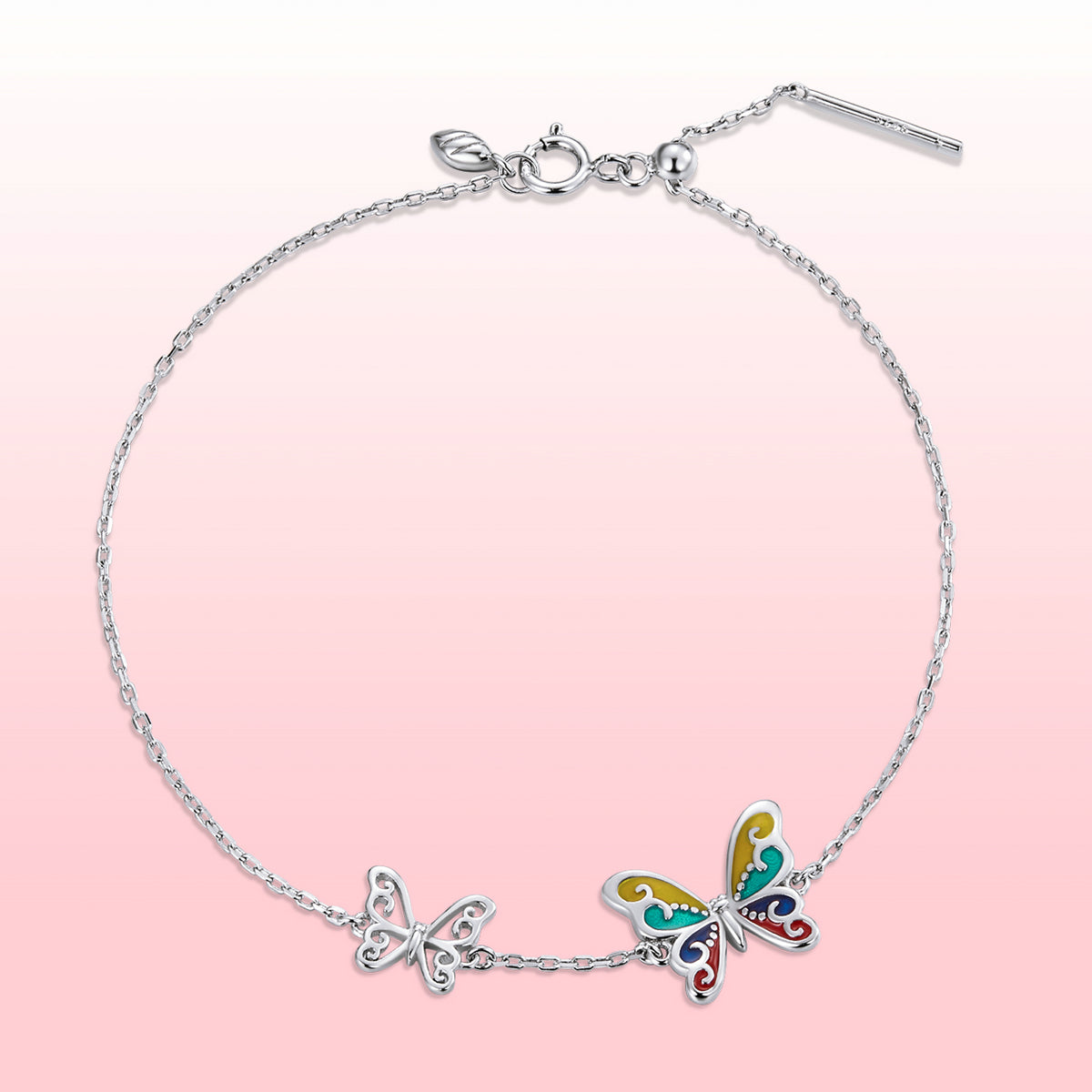 925 Sterling Silver Adjustable Butterfly Enamel Bracelet for Women