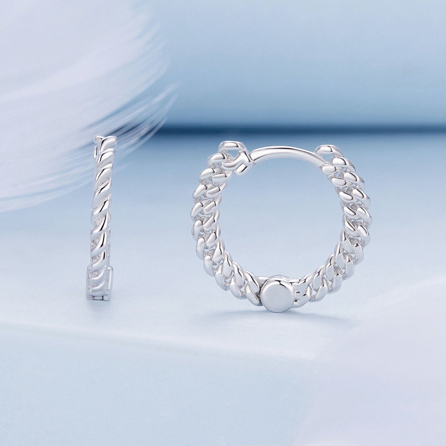 925 Sterling Silver Earrings Size 14*1.5mm Plated Platinum for Women