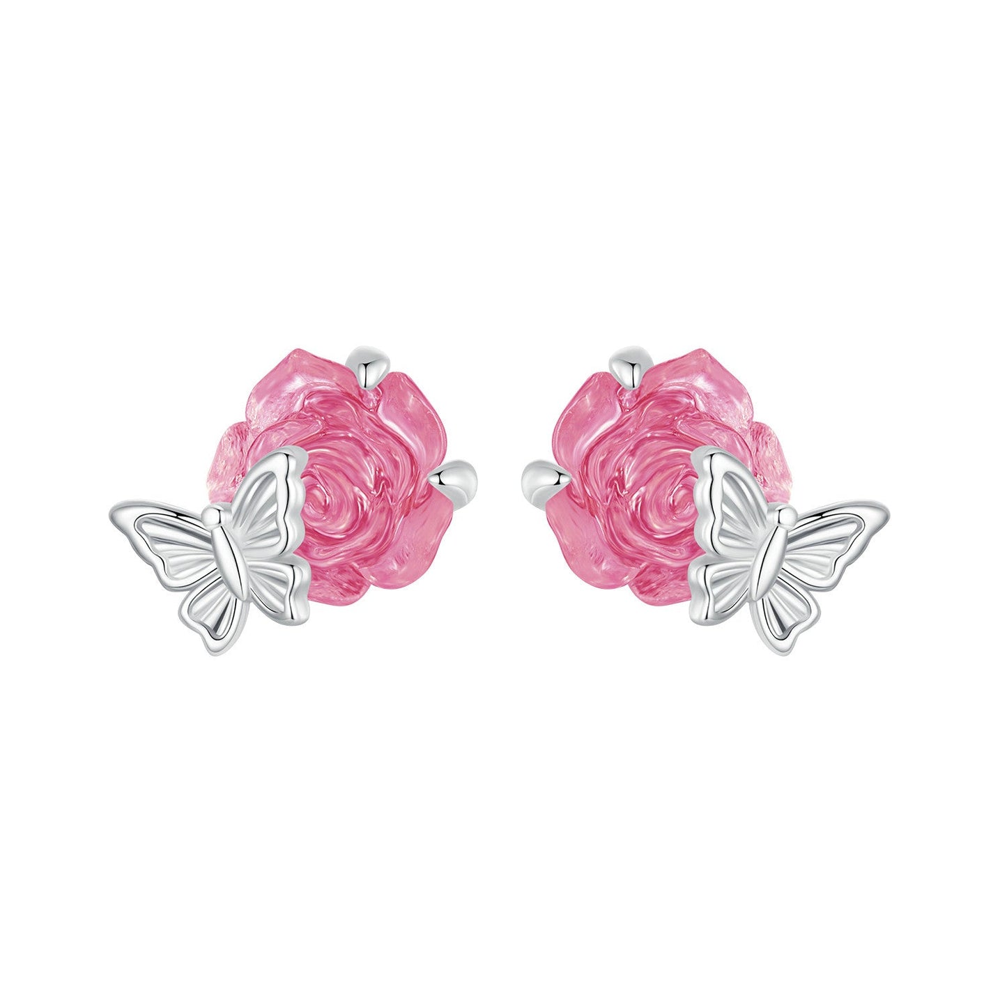 925 Sterling Silver White Gold Plated Resin Earrings 8x10mm for Women