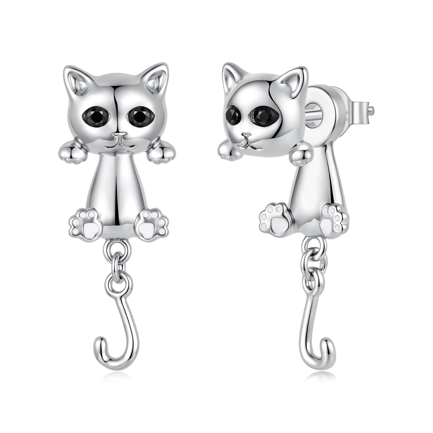 Brass & S925 Silver Earrings | 2.8*1.1cm | White Gold Plated with Pavé Setting CZ for Women