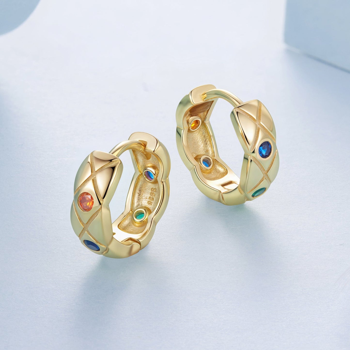925 Sterling Silver Hoop Earrings with Pavé Setting CZ, 1.3 cm for Women