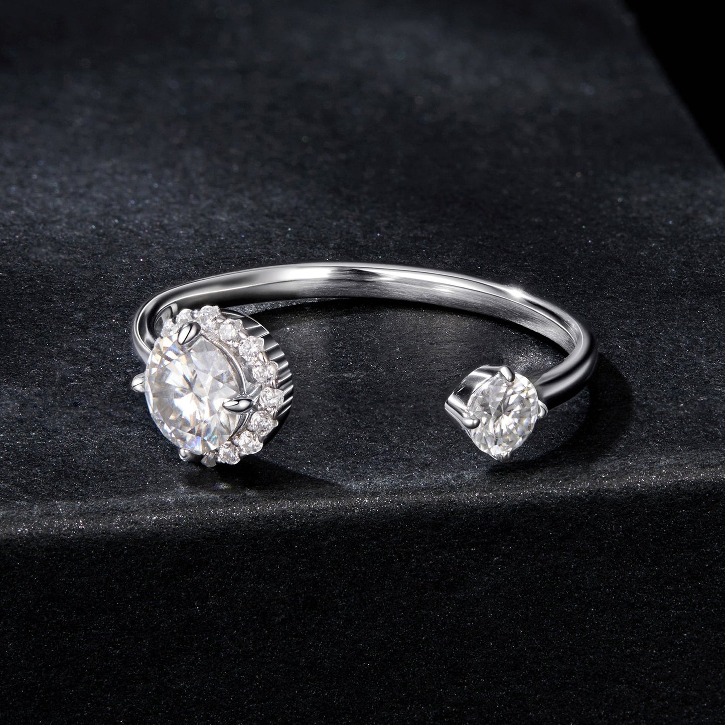 925 Sterling Silver Moissanite 0.5ct & 0.2ct Ring in Size E for Women