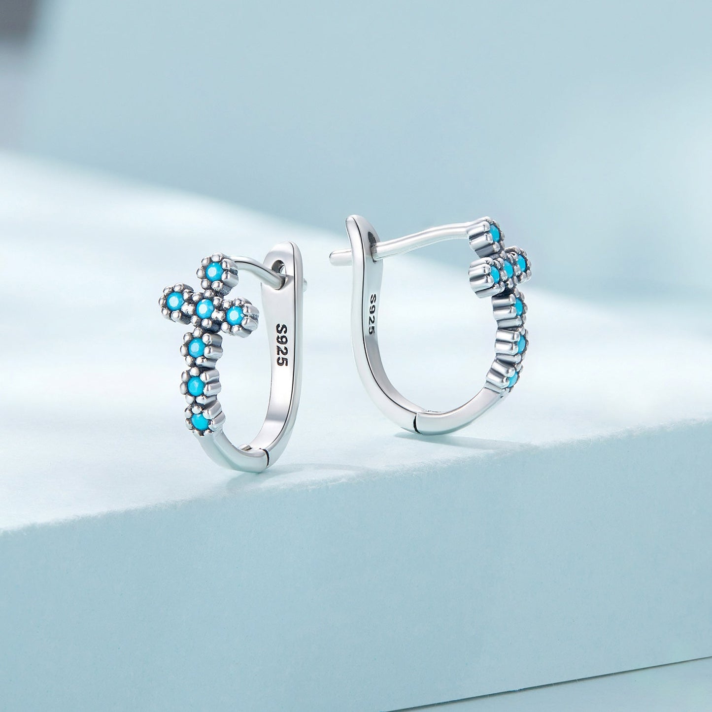 925 Sterling Silver Turquoise Earrings 1.5x0.7cm Oxidized Silver for Women