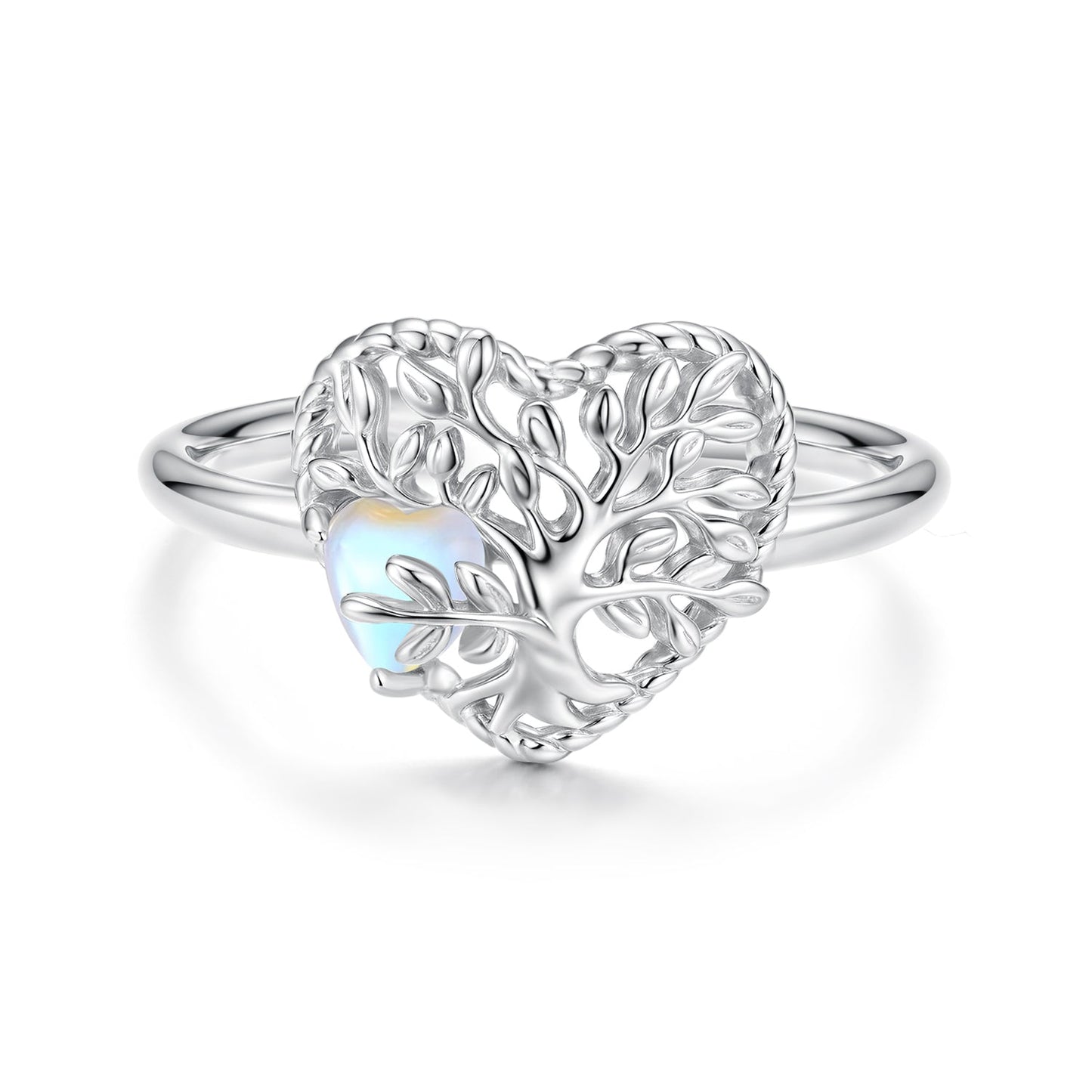 925 Sterling Silver Heart-Shaped Moonstone Ring for Women