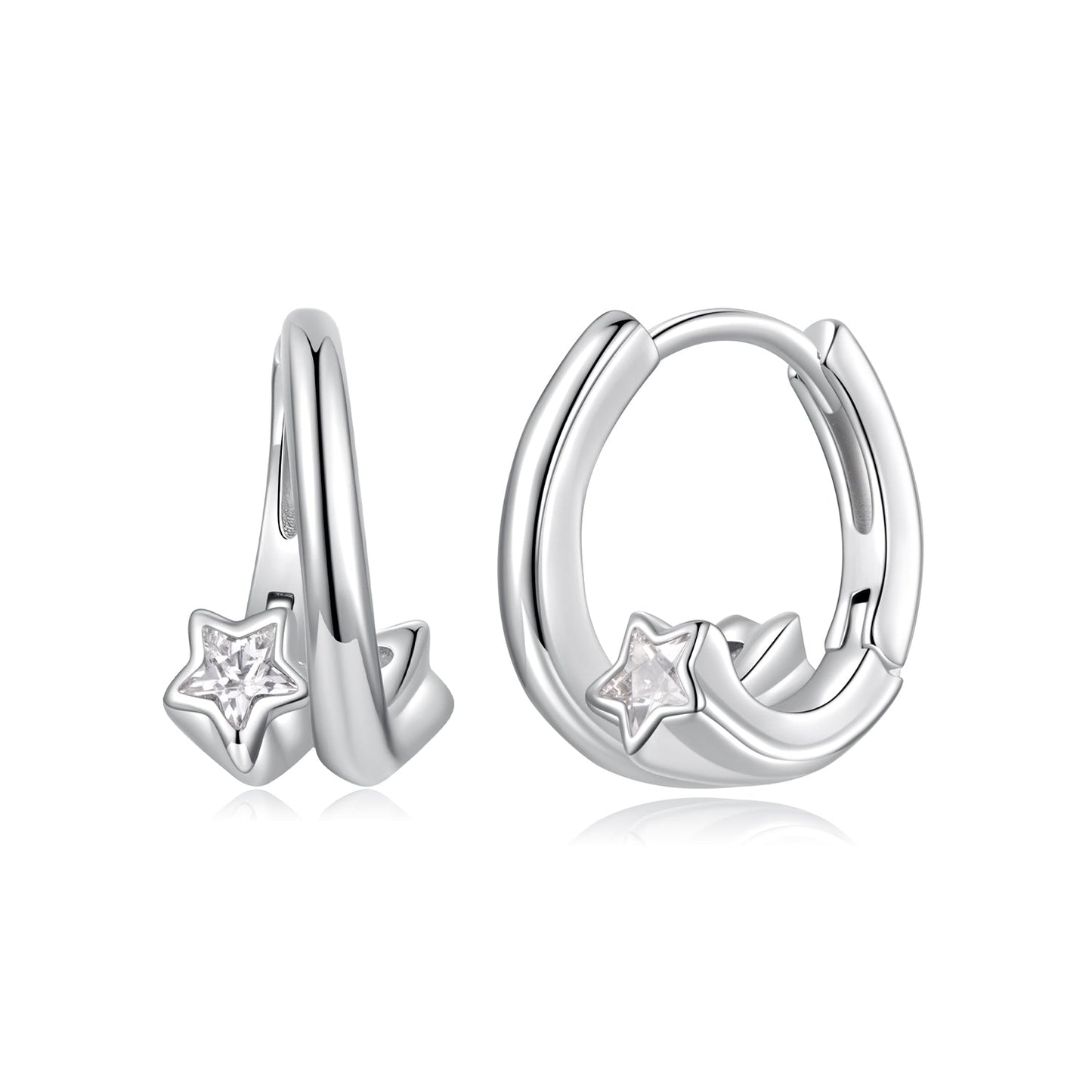 925 Sterling Silver Earrings with White Gold Plating and CZ