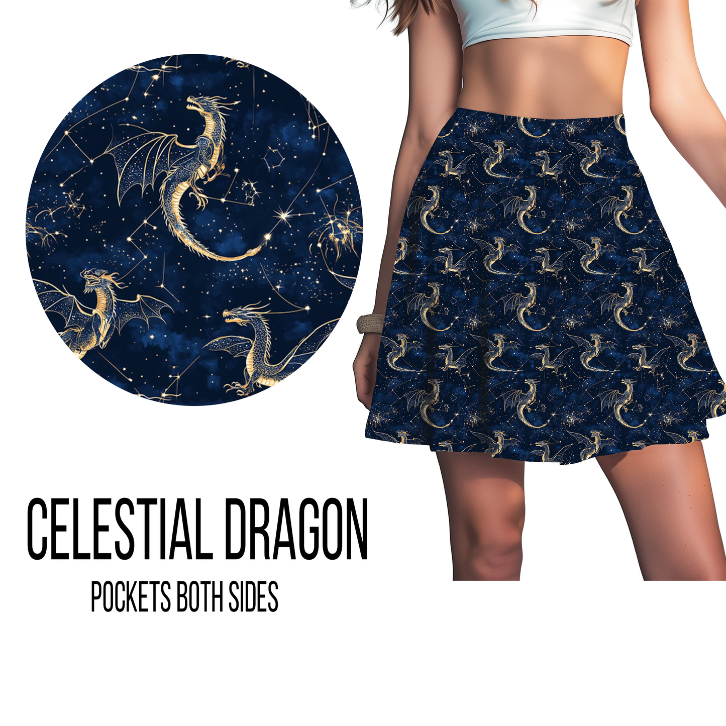 Celestial Dragon Leggings Full Length, Capri , Jogger Shorts,  or Skort Pockets - Pre Order