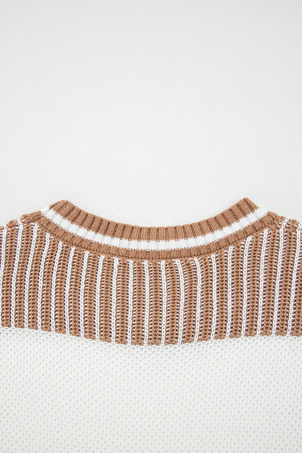 Light Blue Two Tone Striped Patchwork Drop Shoulder Sweater