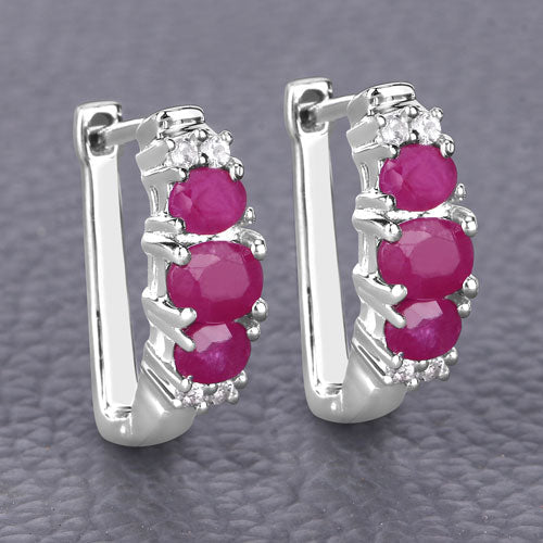 1.66 Carat Genuine Ruby and White Topaz .925 Sterling Silver Earrings